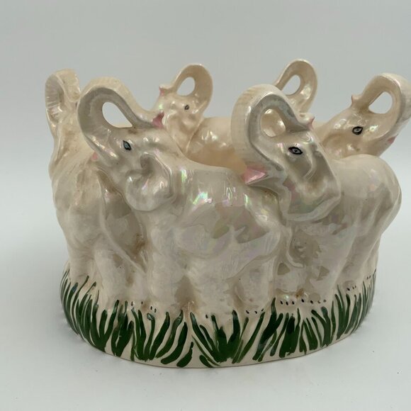 Vintage Ring of 6 Elephants Planter, Holland Mold #2, Iridescent - Picture 1 of 9